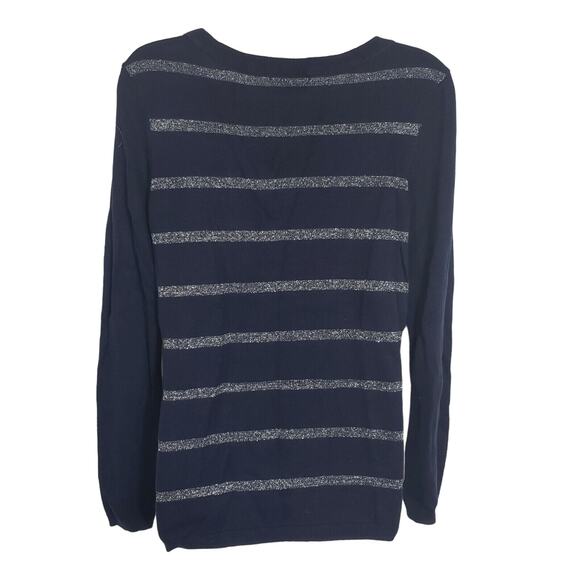 Tommy Hilfiger Women's Sweater Small Navy Blue Silver Stripe V Neck Wool Blend - Picture 2 of 10